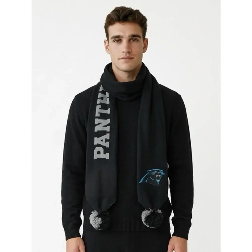 CAROLINA PANTHERS NFL Knit Scarf Pom Pom Tassels